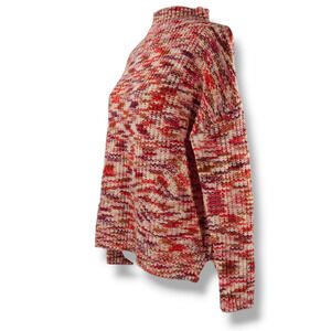 EUC Velvet Wool Blend Oversize Mock Neck Sweater Sz. XS Cream Red Spacedye